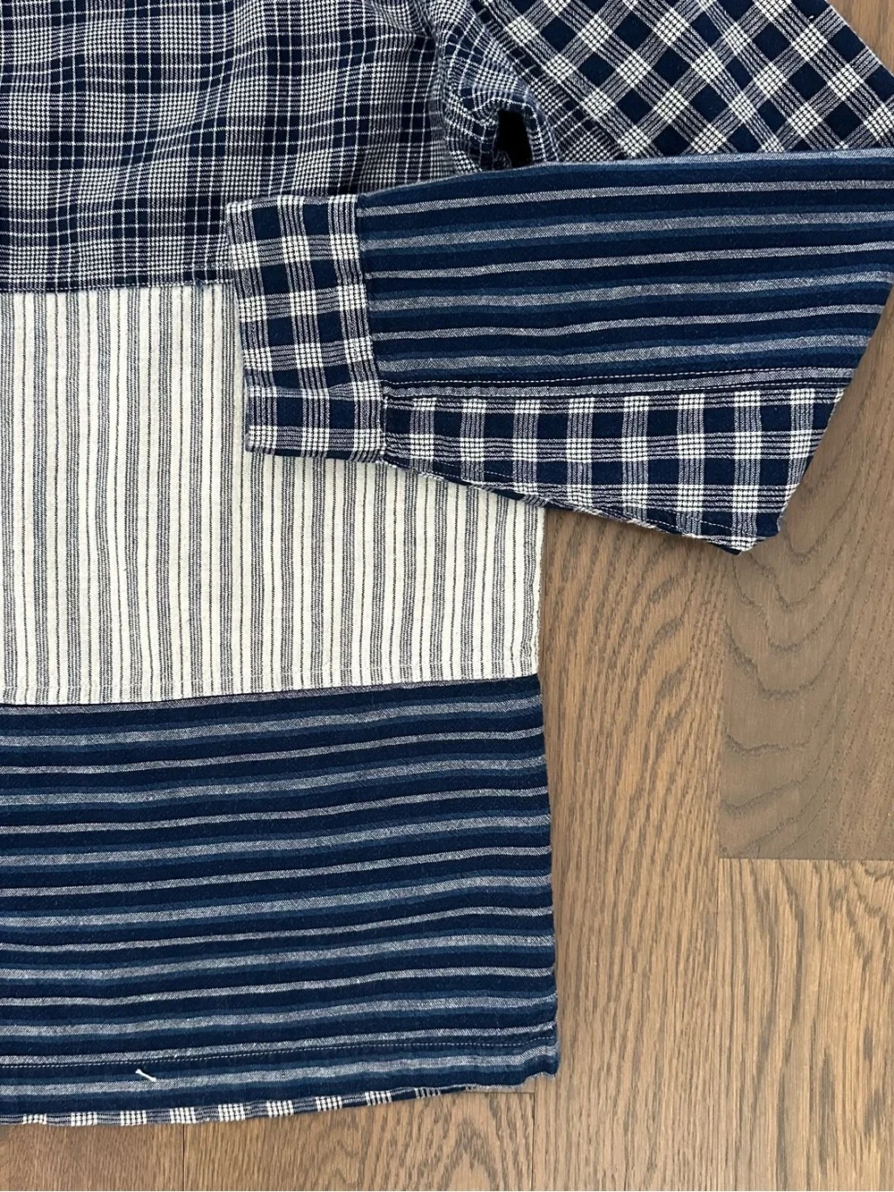 Wallace & Barnes Plaid Striped Patchwork Cotton Chore Coat Indigo Blue, White XL